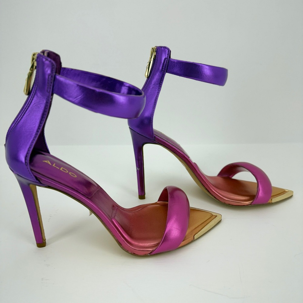 Aldo Womens Ombre Metallic Stiletto Sandals Purple Pink Gold Pointed Toe‎ Size 8 - Picture 7 of 13